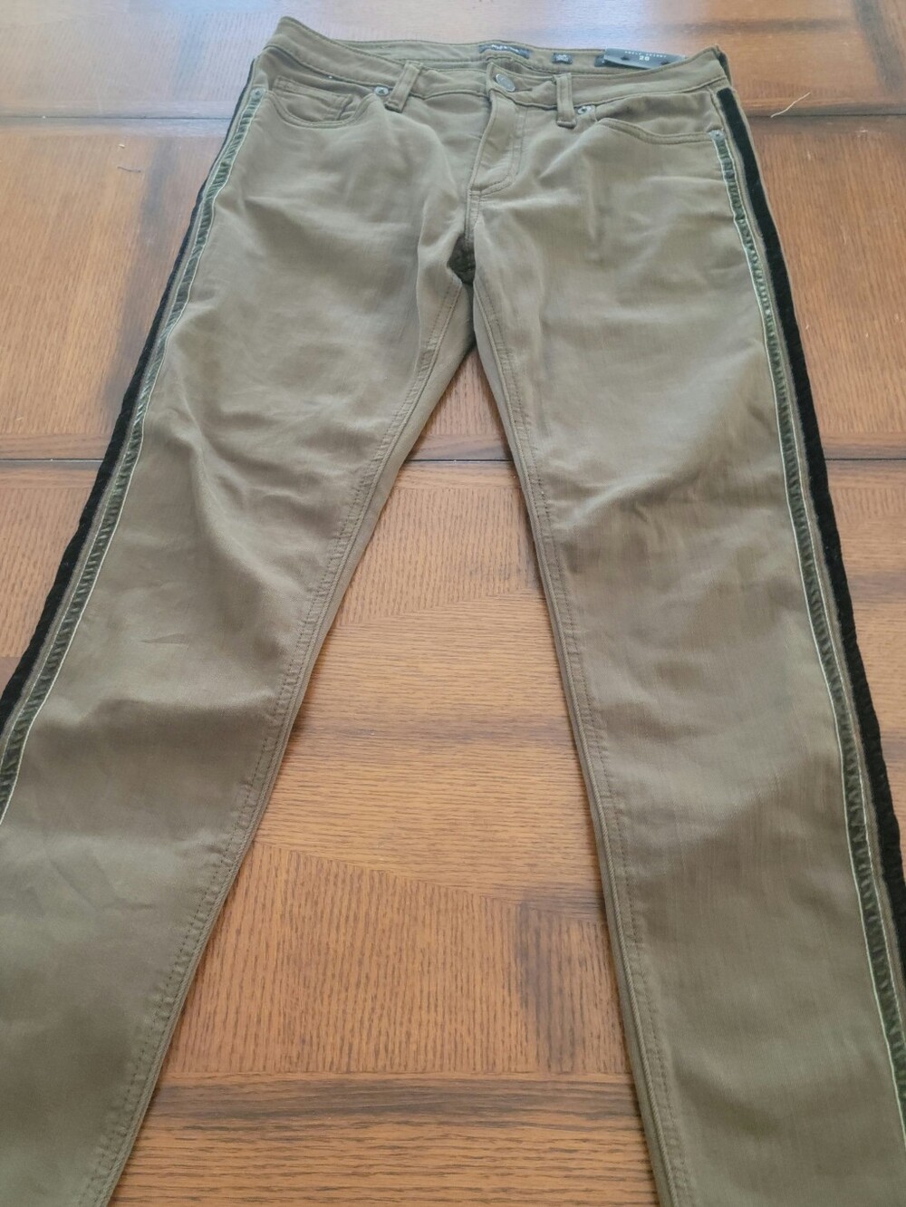 Miss Me Olive Green Skinny Jeans with Velvet Side Stripe
